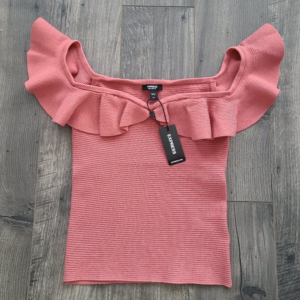 Body Contour Ruffle Off Shoulder Sweater Top - Picture 4 of 16